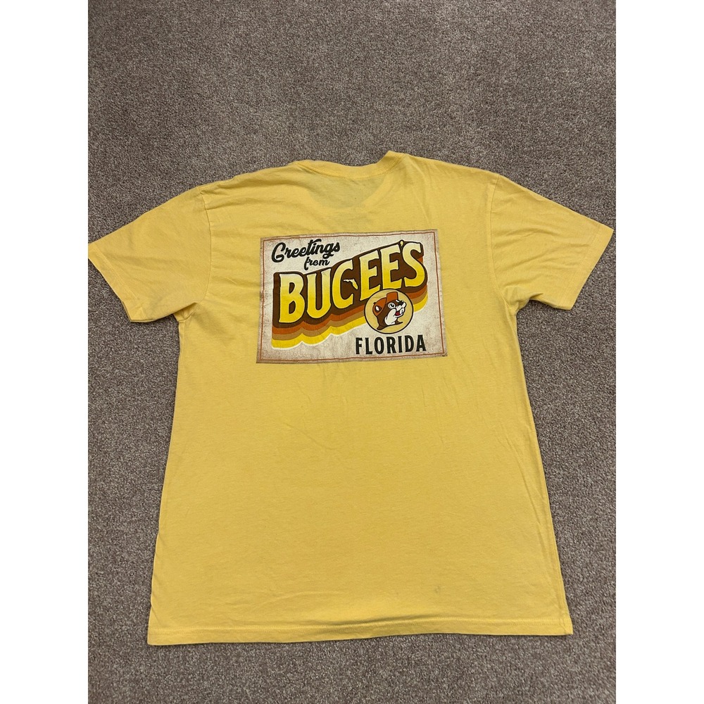 Road Trip Buc-ee's T-Shirt Mens XL Yellow Excellent Florida Postcard Graphic Tee